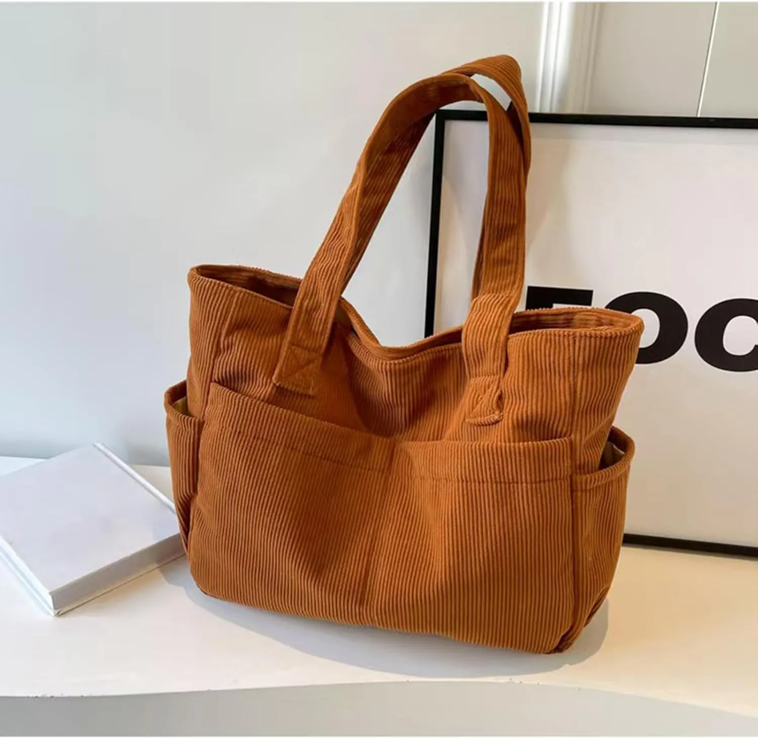 large-capacity hobo bag,Lightweight corduroy tote bag for women,Shoulder Bag with Multi-pocket for Travel, and Daily