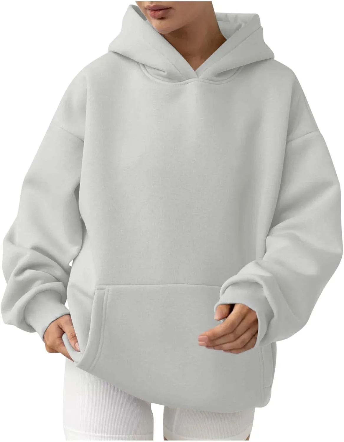 Lastesso Hoodies for Women Fleece Fall Warm Sweatshirts Trendy Solid Loose Pullovers Oversized Comfy Clothes with Pockets