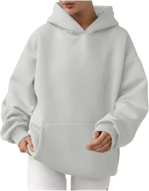 Lastesso Hoodies for Women Fleece Fall Warm Sweatshirts Trendy Solid Loose Pullovers Oversized Comfy Clothes with Pockets