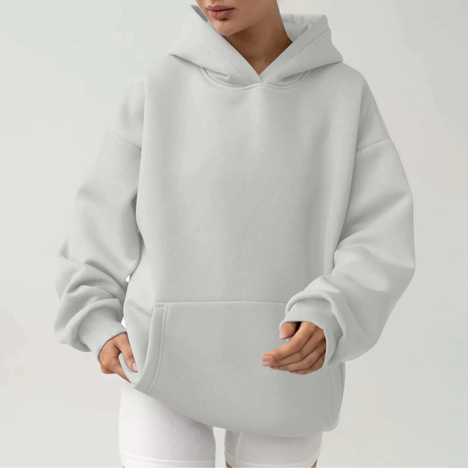 Lastesso Hoodies for Women Fleece Fall Warm Sweatshirts Trendy Solid Loose Pullovers Oversized Comfy Clothes with Pockets