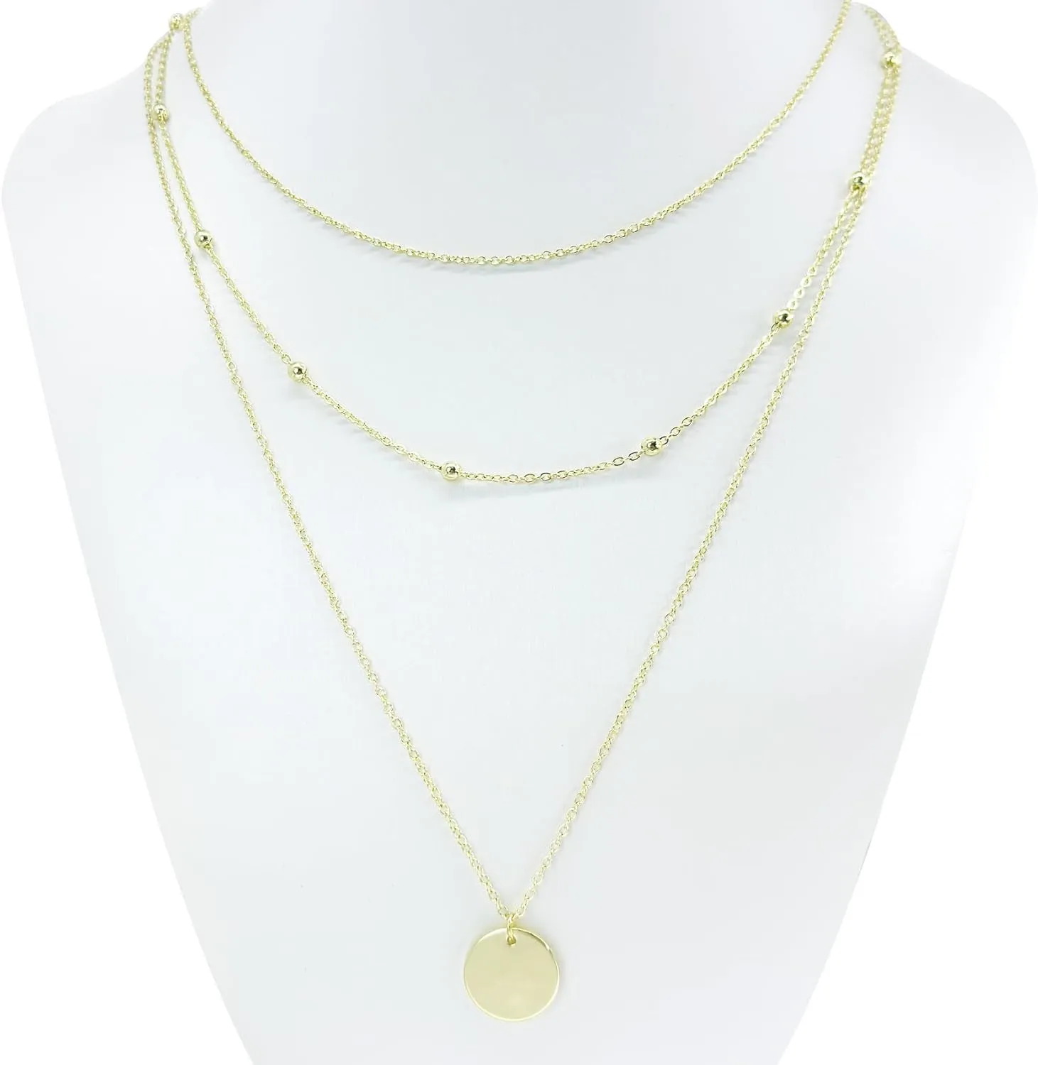 Layered Choker Necklaces for Women,14K Gold Initial Plated Coin Necklace Bar Stacking Layer Necklace Multi Bar Layering Choker Jewelry for Women