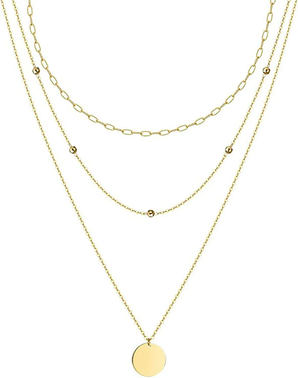 Layered Choker Necklaces for Women,14K Gold Initial Plated Coin Necklace Bar Stacking Layer Necklace Multi Bar Layering Choker Jewelry for Women