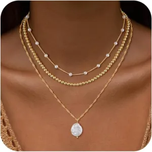 Layered Gold/Silver Necklaces for WomenStackable 14K Gold/Silver Plated Choker Chain Necklace Simple Layering Stack Pendant Necklaces for Women Trendy Gold Set Jewelry for Women