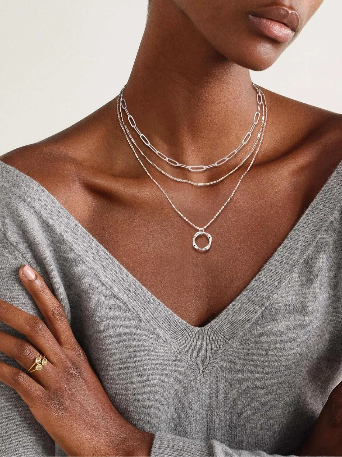 Layered Gold/Silver Necklaces for WomenStackable 14K Gold/Silver Plated Choker Chain Necklace Simple Layering Stack Pendant Necklaces for Women Trendy Gold Set Jewelry for Women