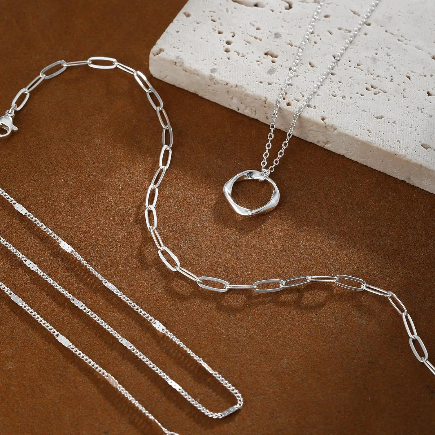 Layered Gold/Silver Necklaces for WomenStackable 14K Gold/Silver Plated Choker Chain Necklace Simple Layering Stack Pendant Necklaces for Women Trendy Gold Set Jewelry for Women