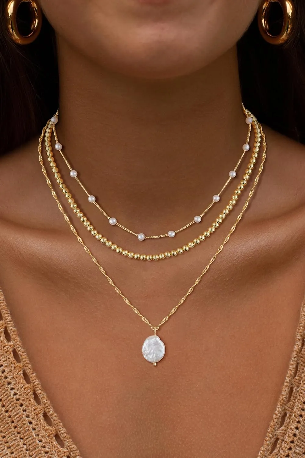 Layered Gold/Silver Necklaces for WomenStackable 14K Gold/Silver Plated Choker Chain Necklace Simple Layering Stack Pendant Necklaces for Women Trendy Gold Set Jewelry for Women