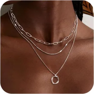 Layered Gold/Silver Necklaces for WomenStackable 14K Gold/Silver Plated Choker Chain Necklace Simple Layering Stack Pendant Necklaces for Women Trendy Gold Set Jewelry for Women