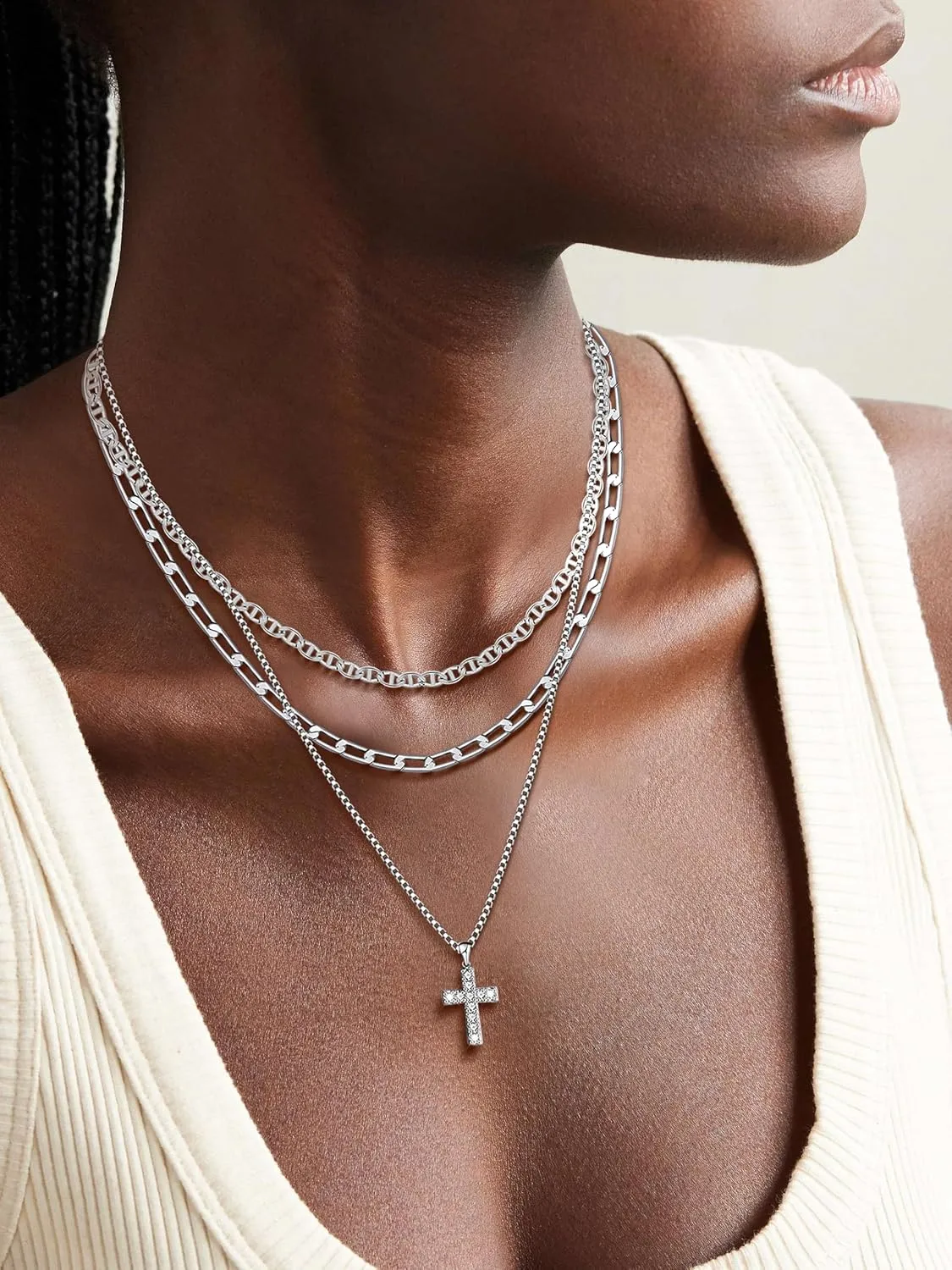 Layered Gold/Silver Necklaces for WomenStackable 14K Gold/Silver Plated Choker Chain Necklace Simple Layering Stack Pendant Necklaces for Women Trendy Gold Set Jewelry for Women