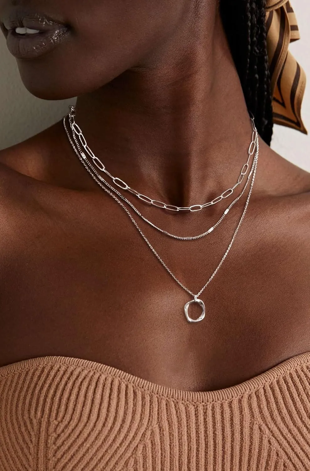 Layered Gold/Silver Necklaces for WomenStackable 14K Gold/Silver Plated Choker Chain Necklace Simple Layering Stack Pendant Necklaces for Women Trendy Gold Set Jewelry for Women