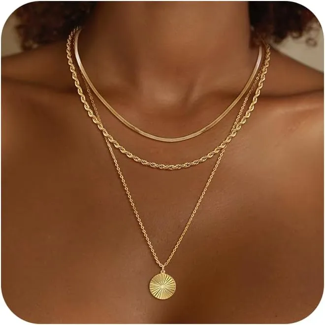 Layered Gold/Silver Necklaces for WomenStackable 14K Gold/Silver Plated Choker Chain Necklace Simple Layering Stack Pendant Necklaces for Women Trendy Gold Set Jewelry for Women