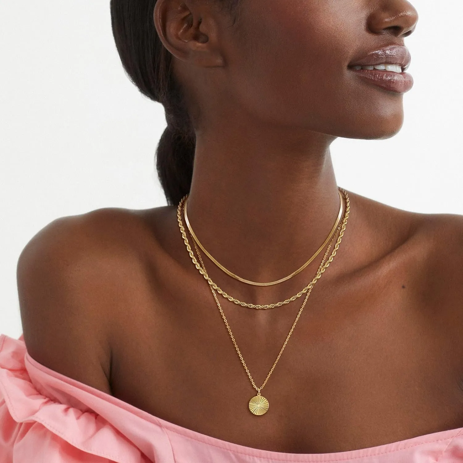 Layered Gold/Silver Necklaces for WomenStackable 14K Gold/Silver Plated Choker Chain Necklace Simple Layering Stack Pendant Necklaces for Women Trendy Gold Set Jewelry for Women