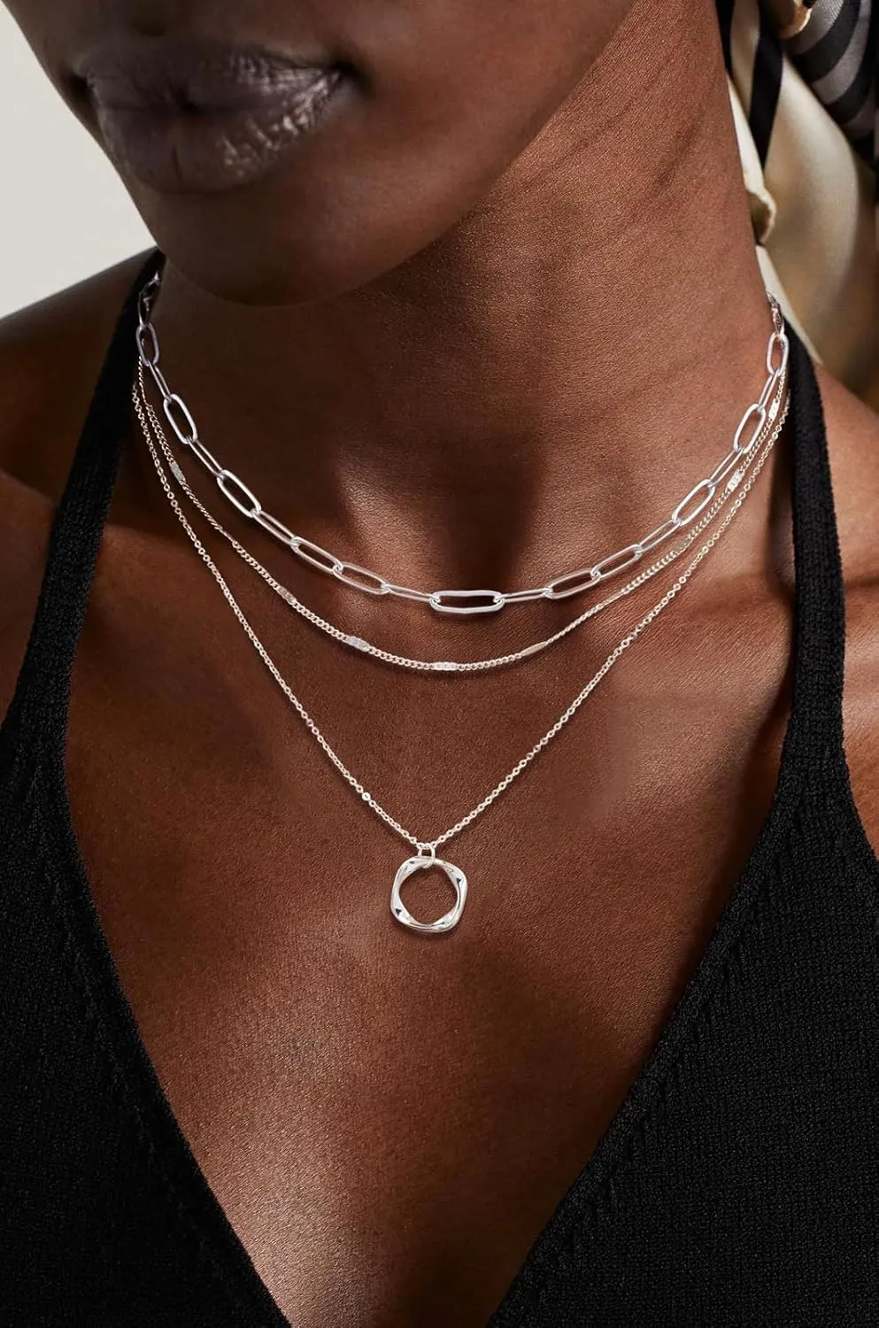 Layered Gold/Silver Necklaces for WomenStackable 14K Gold/Silver Plated Choker Chain Necklace Simple Layering Stack Pendant Necklaces for Women Trendy Gold Set Jewelry for Women
