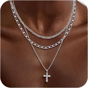 Layered Gold/Silver Necklaces for WomenStackable 14K Gold/Silver Plated Choker Chain Necklace Simple Layering Stack Pendant Necklaces for Women Trendy Gold Set Jewelry for Women