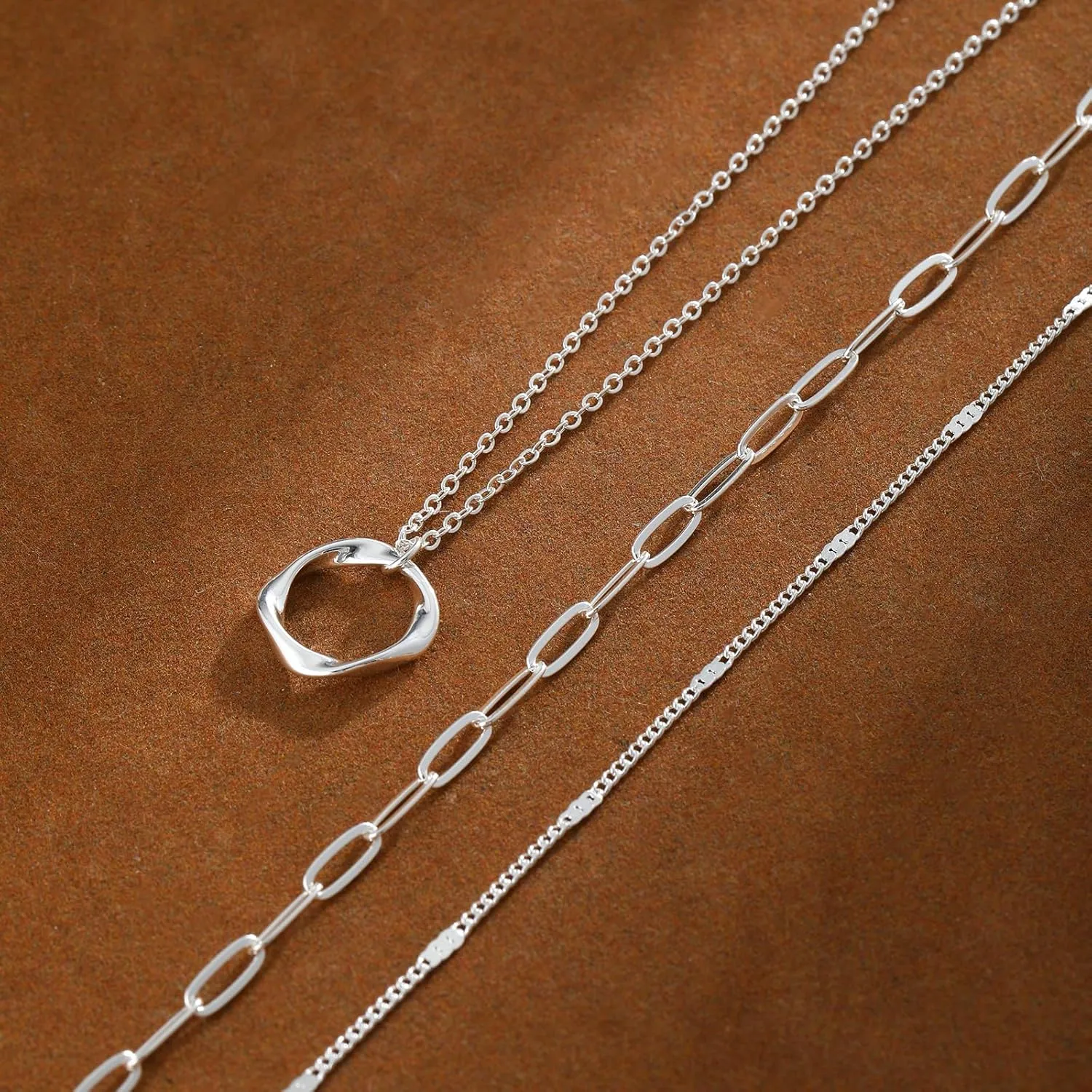Layered Gold/Silver Necklaces for WomenStackable 14K Gold/Silver Plated Choker Chain Necklace Simple Layering Stack Pendant Necklaces for Women Trendy Gold Set Jewelry for Women