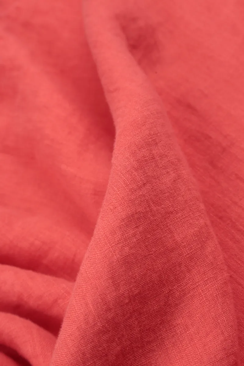 Layered Living Coral Gauze Linen Blouse
