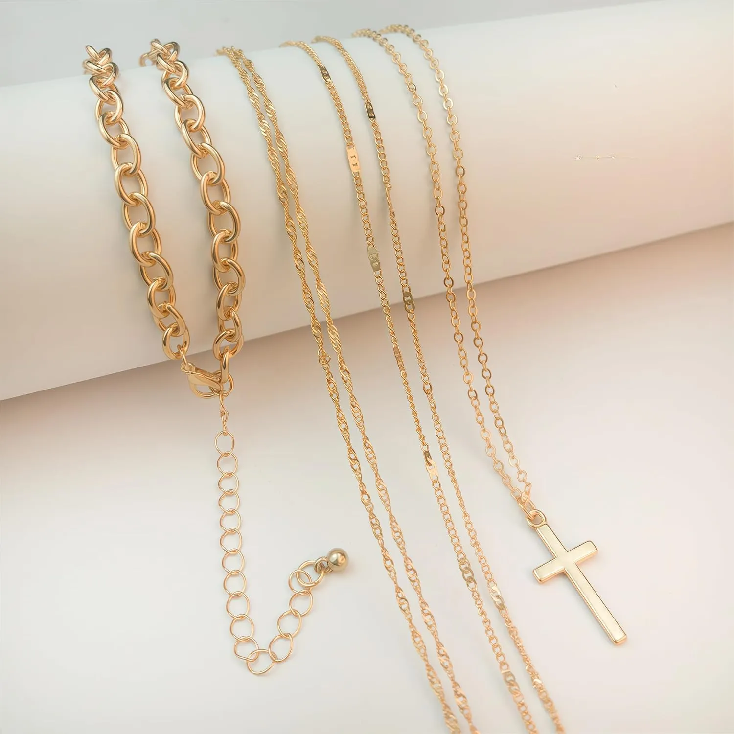 Layering Necklace Set, Cross Pendant Chain Stack-able Stack Choker Necklaces kit Fake Gold/Silver Trendy Layered Cuban Link Twisted Chains Jewelry for Women