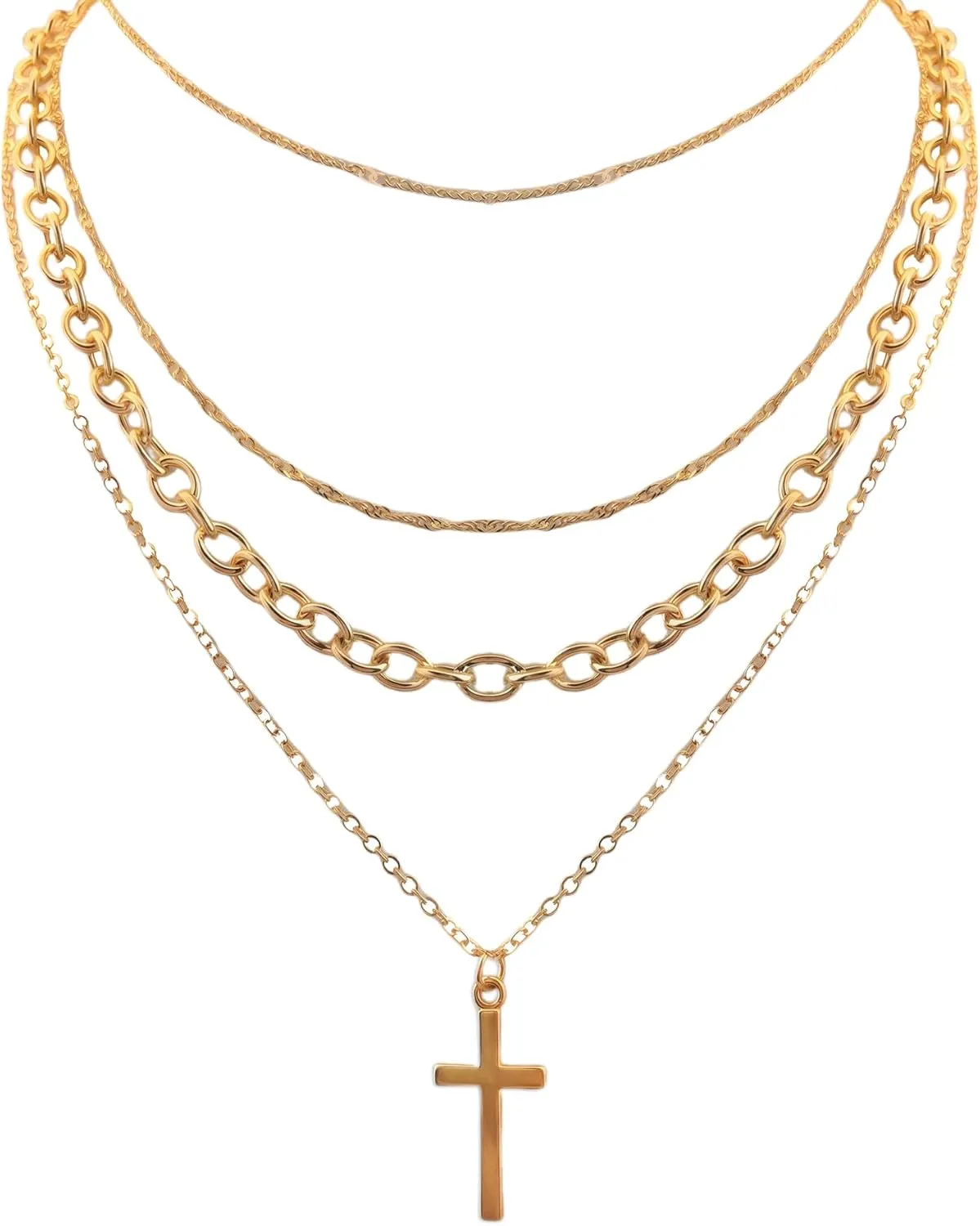 Layering Necklace Set, Cross Pendant Chain Stack-able Stack Choker Necklaces kit Fake Gold/Silver Trendy Layered Cuban Link Twisted Chains Jewelry for Women