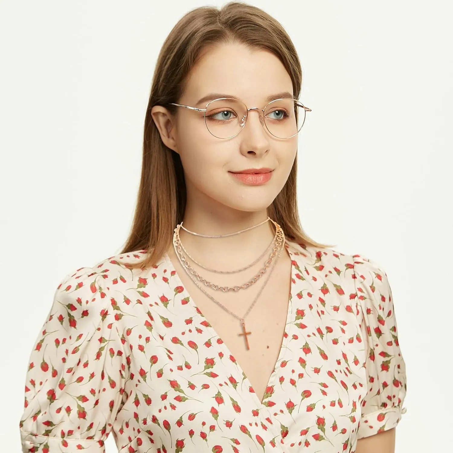 Layering Necklace Set, Cross Pendant Chain Stack-able Stack Choker Necklaces kit Fake Gold/Silver Trendy Layered Cuban Link Twisted Chains Jewelry for Women