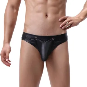 Leather Athletic Supporters Jockstrap Sexy Mens Underwear Breathable Low Rise Exotic G-String Briefs with Removeable Pouch