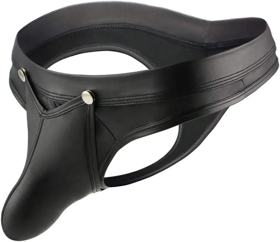 Leather Athletic Supporters Jockstrap Sexy Mens Underwear Breathable Low Rise Exotic G-String Briefs with Removeable Pouch