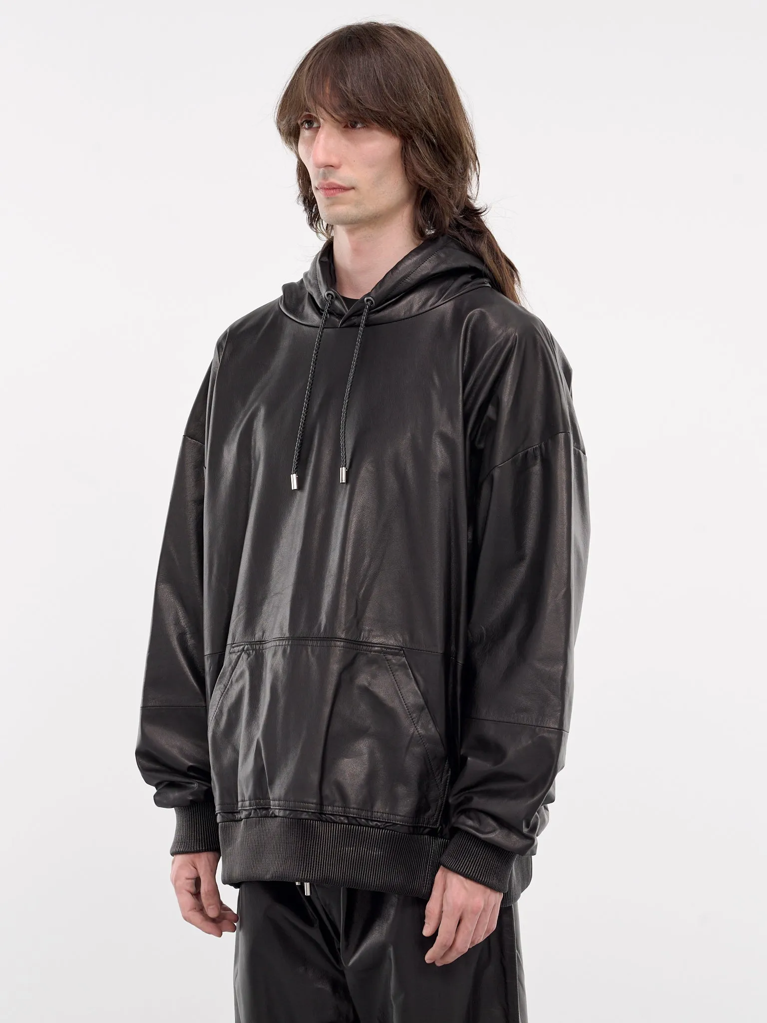 Leather Hoodie (ARJ2402-BLACK)