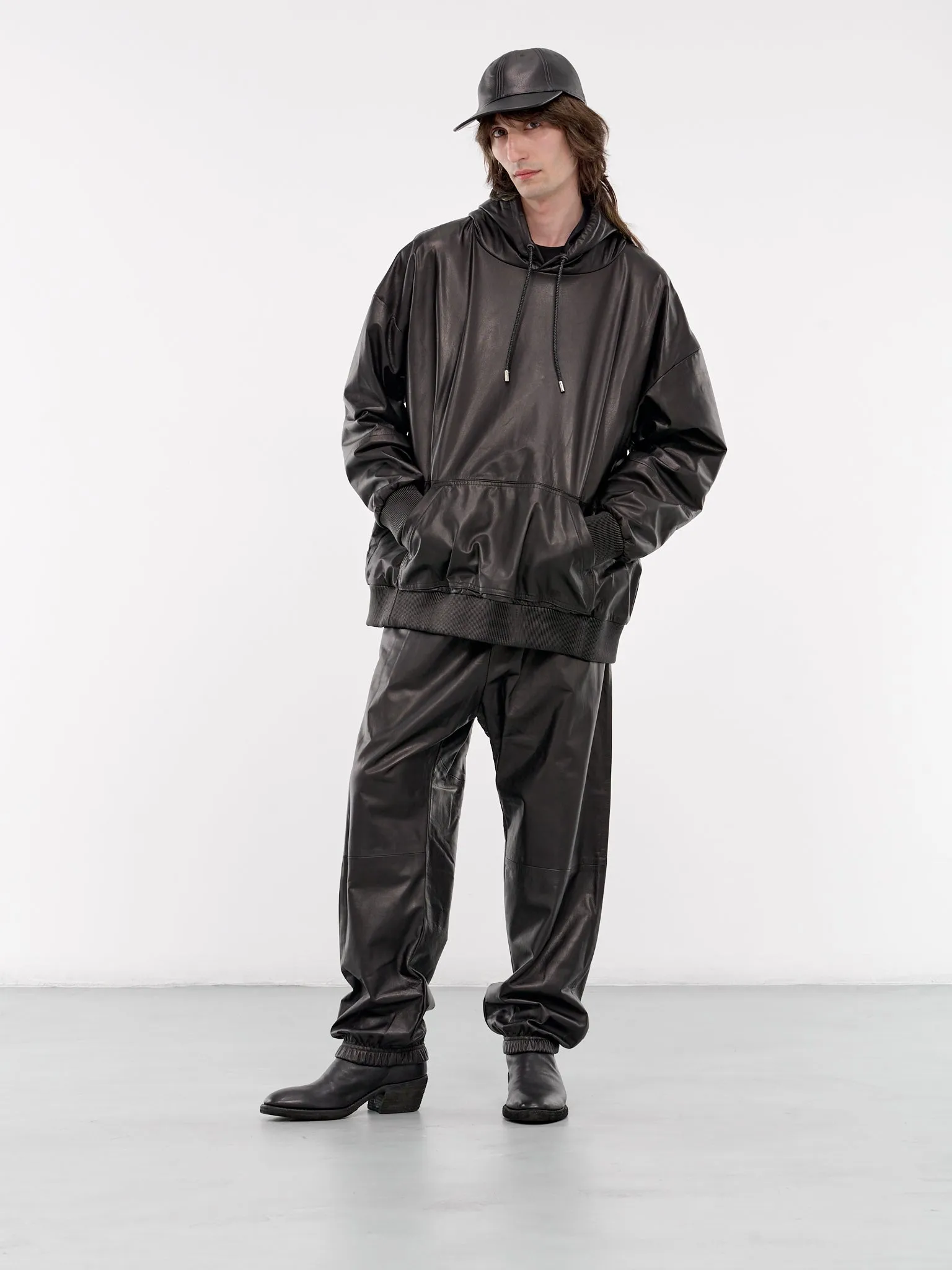 Leather Hoodie (ARJ2402-BLACK)