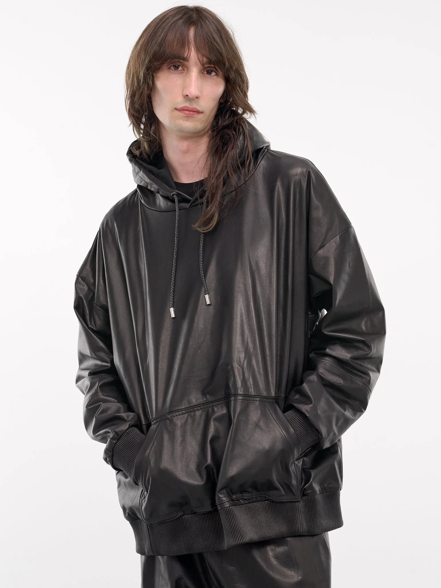 Leather Hoodie (ARJ2402-BLACK)