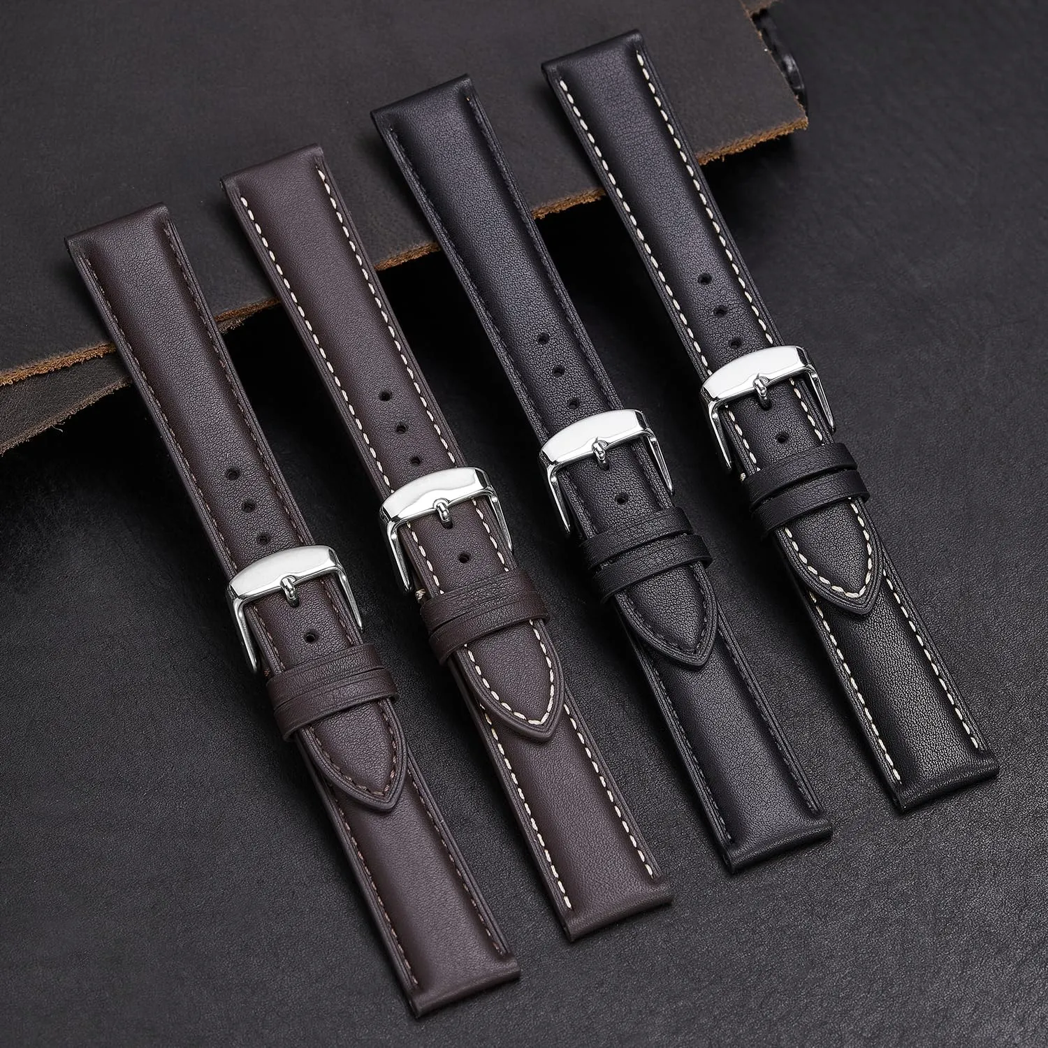 Leather Watch Band for Men and Women, Quick Release Watch Strap, Black Replacement Watchband-18mm 19mm 20mm 21mm 22mm 24mm