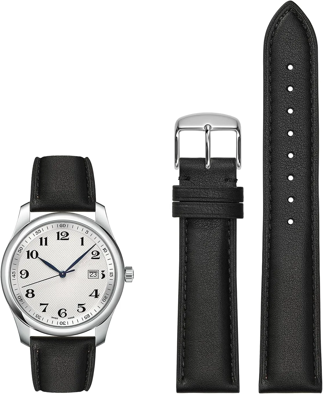 Leather Watch Band for Men and Women, Quick Release Watch Strap, Black Replacement Watchband-18mm 19mm 20mm 21mm 22mm 24mm