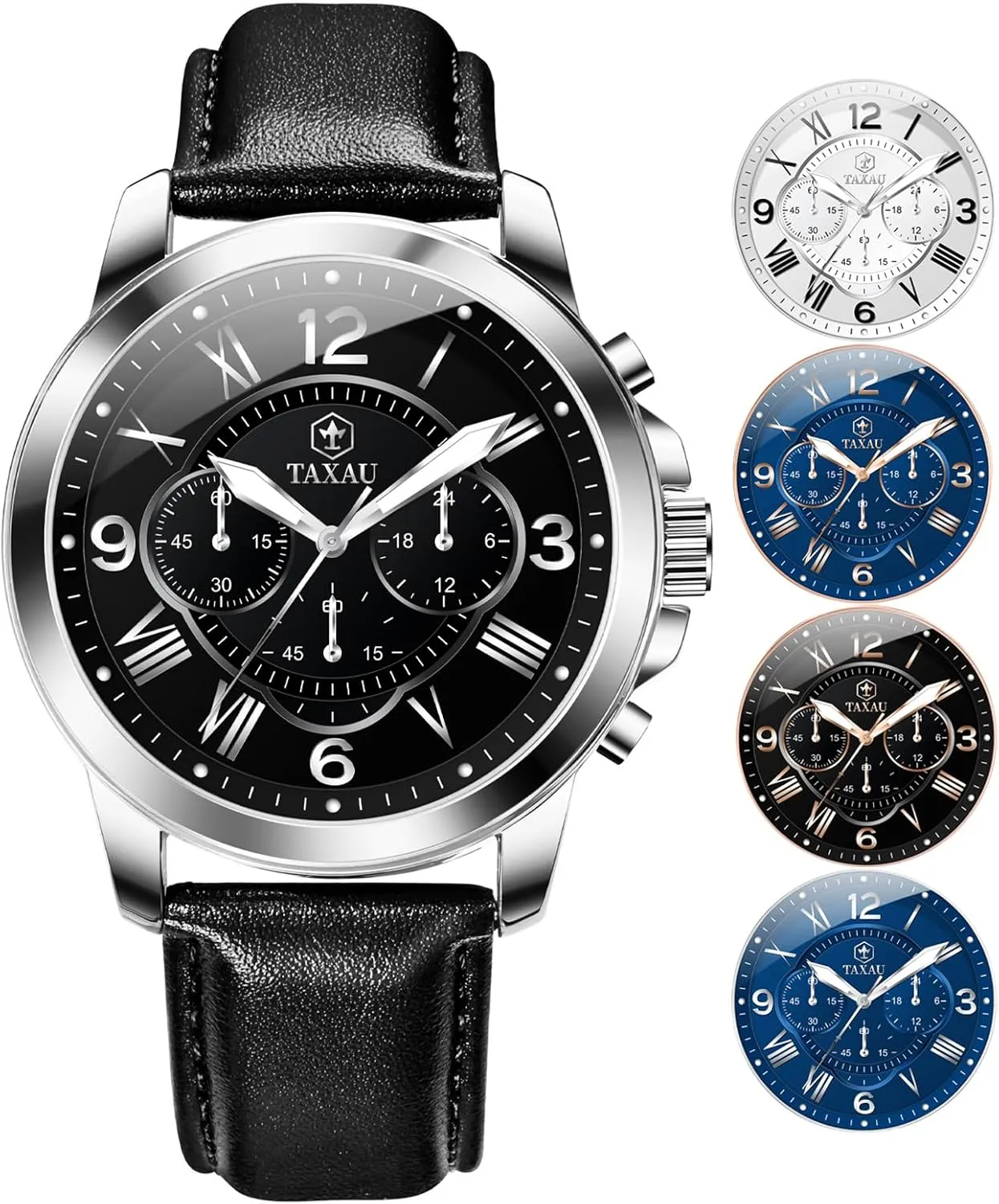 Leather Watches for Men Casual Waterproof Men's Chronograph Watch Luxury Dress Men Watch Classic Stainless Steel Analog Quartz Mens Wrist Watches with Date Luminous Large Face