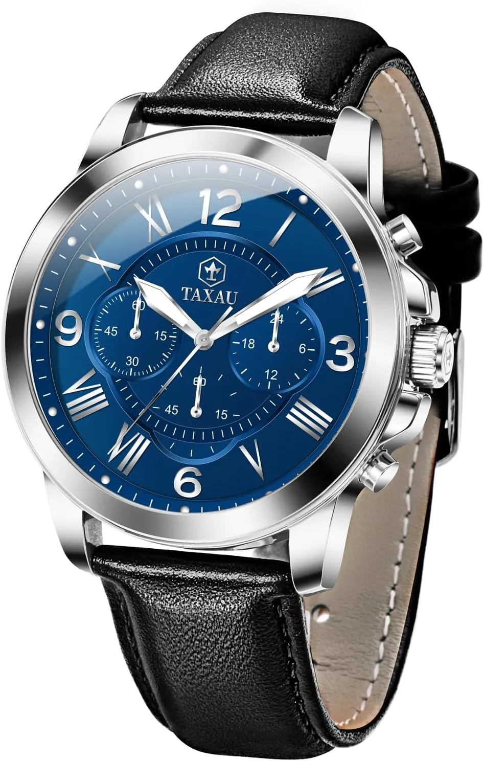 Leather Watches for Men Waterproof Mens Dress Watch with Date Stainless Steel Analog Quartz Luxury Big Face Chronograph Large Number Wrist Watches Classic Luminous Two-Character Numerical Dial