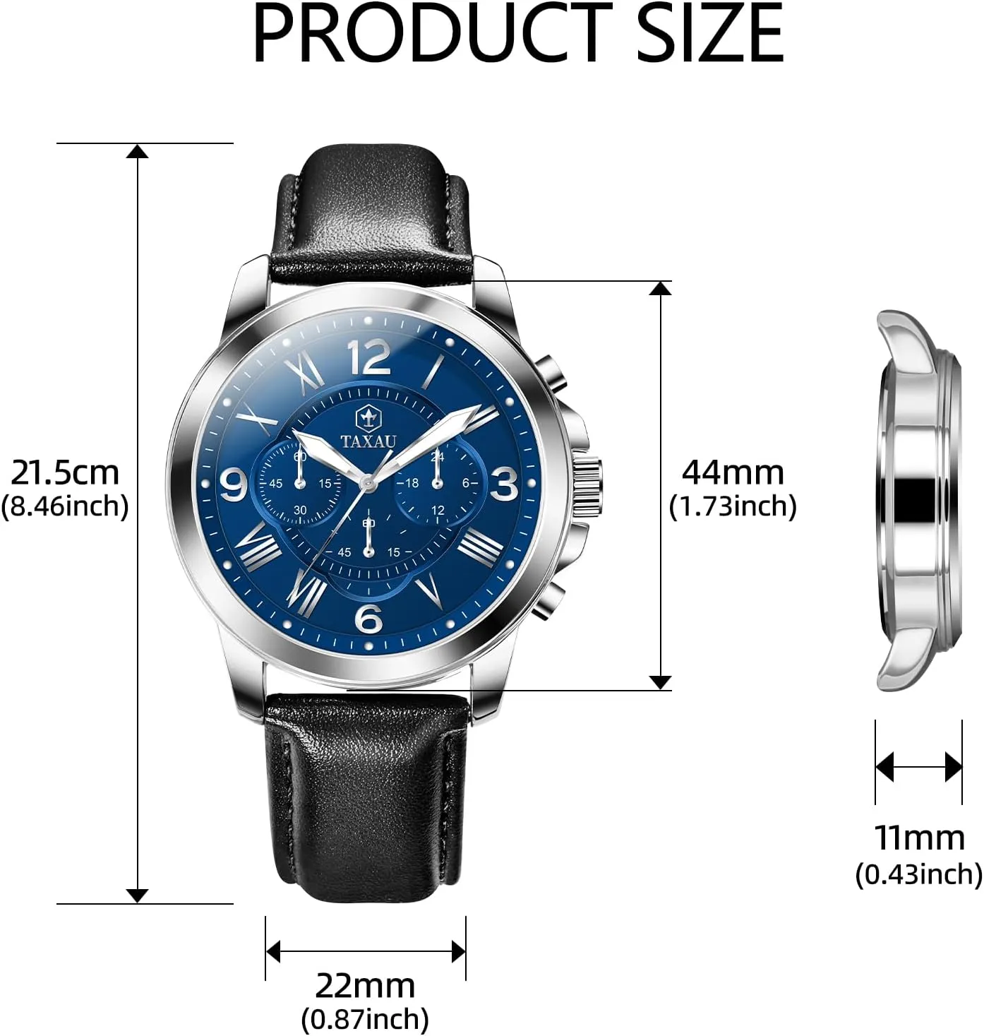 Leather Watches for Men Waterproof Mens Dress Watch with Date Stainless Steel Analog Quartz Luxury Big Face Chronograph Large Number Wrist Watches Classic Luminous Two-Character Numerical Dial
