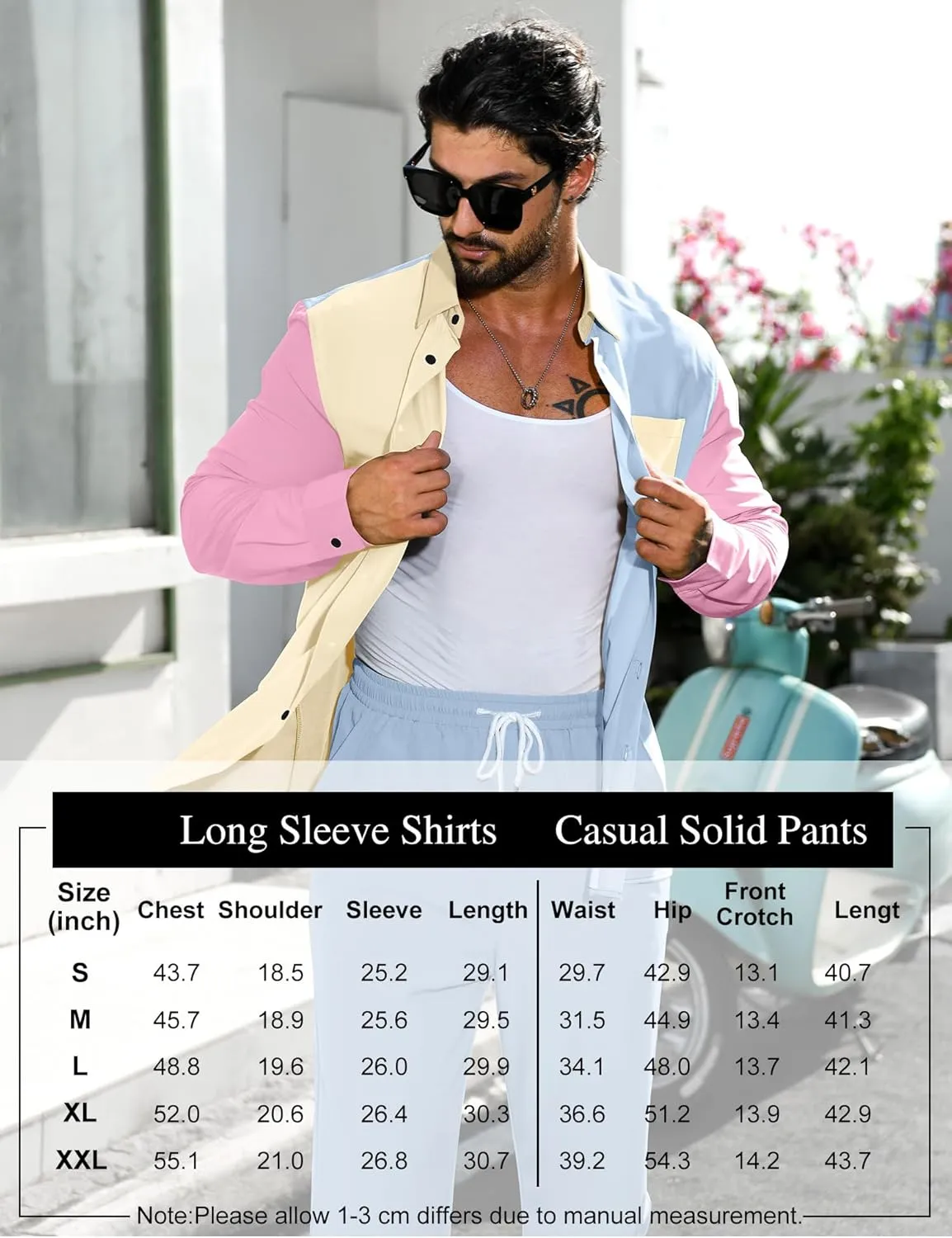 LecGee Mens 2 Piece Color Block Outfits Casual Long Sleeve Color Block Shirts and Pants Matching Set Sweatsuit