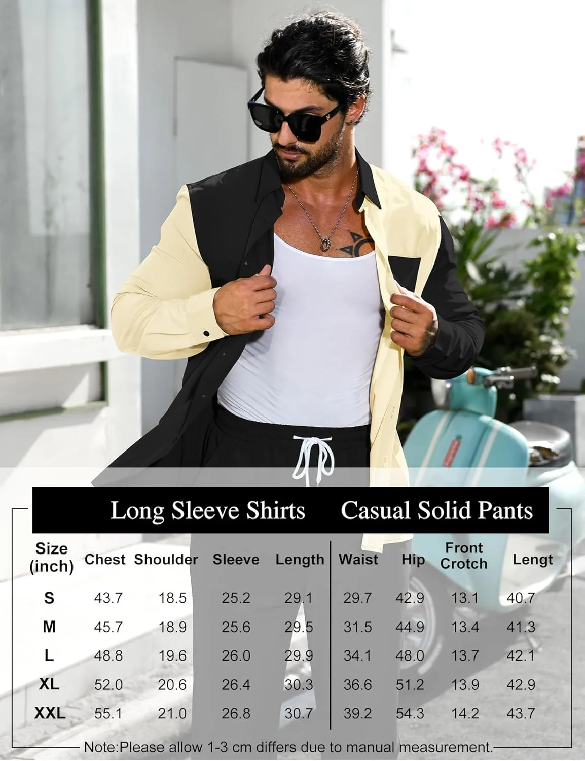 LecGee Mens 2 Piece Color Block Outfits Casual Long Sleeve Color Block Shirts and Pants Matching Set Sweatsuit
