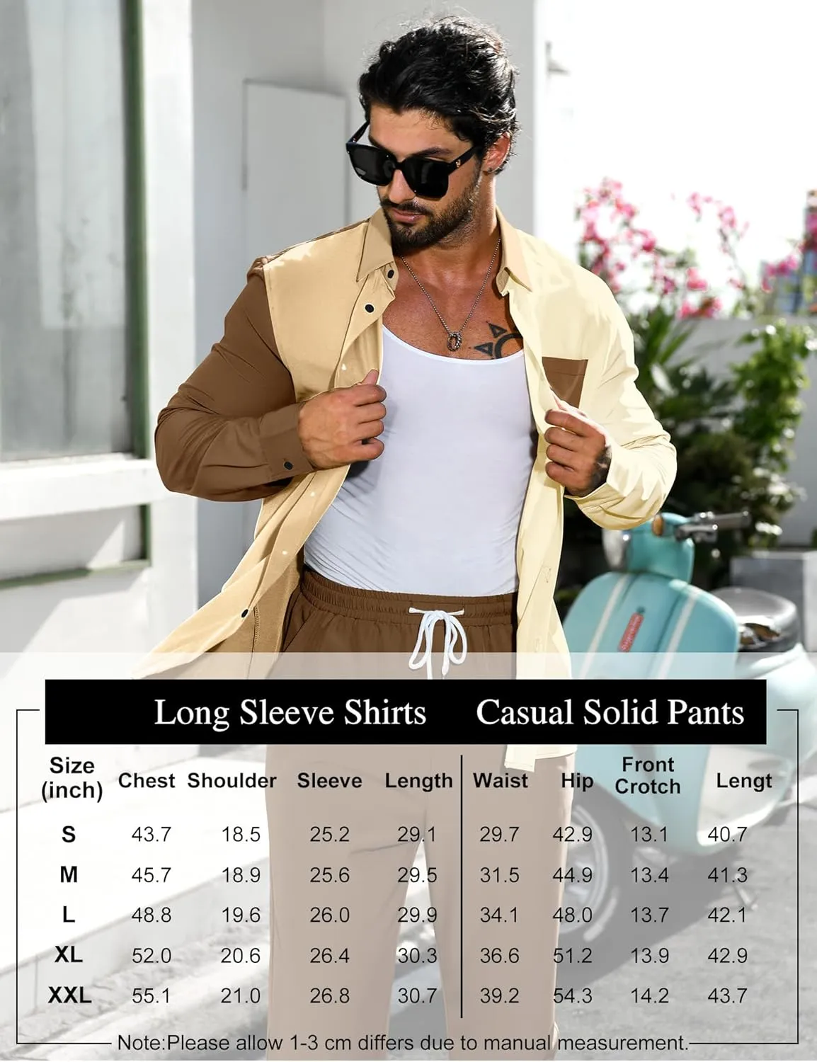 LecGee Mens 2 Piece Color Block Outfits Casual Long Sleeve Color Block Shirts and Pants Matching Set Sweatsuit