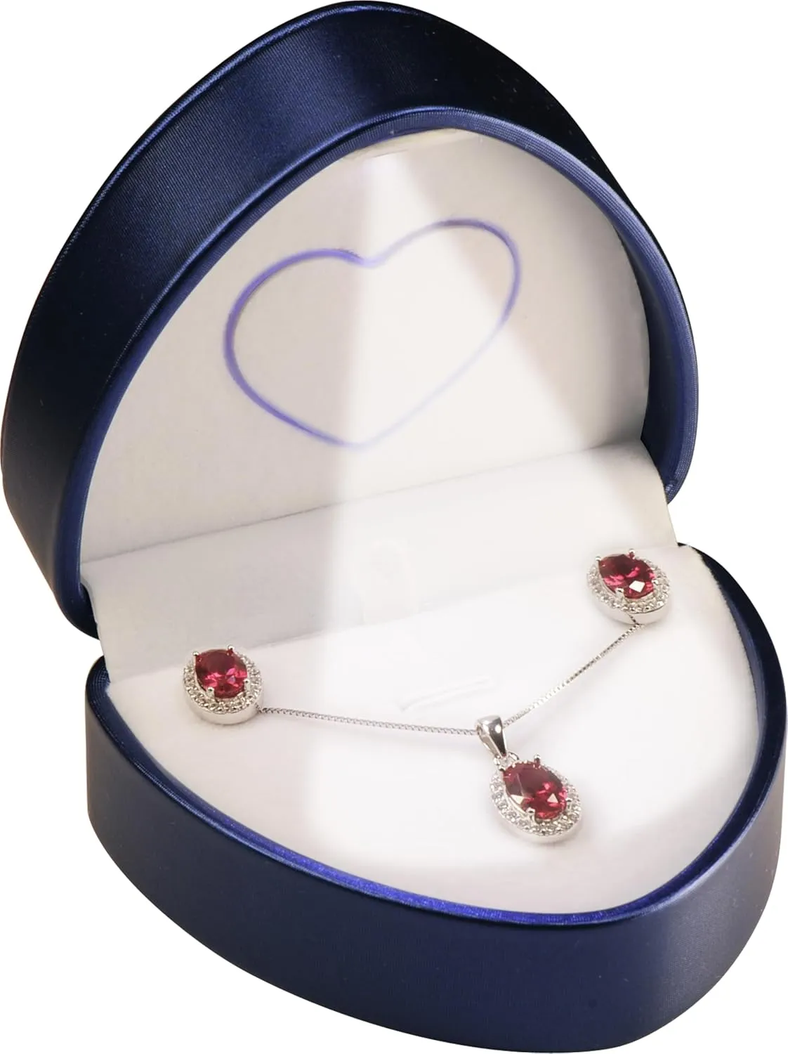 LED Necklace Earrings Box for Engagement, WeddingUnique Designed Heart to Heart Idea PU Leather Heart Shaped Necklace Pendant Earring Jewelry Gift Holder Box with Light for Men for Women (Blue)