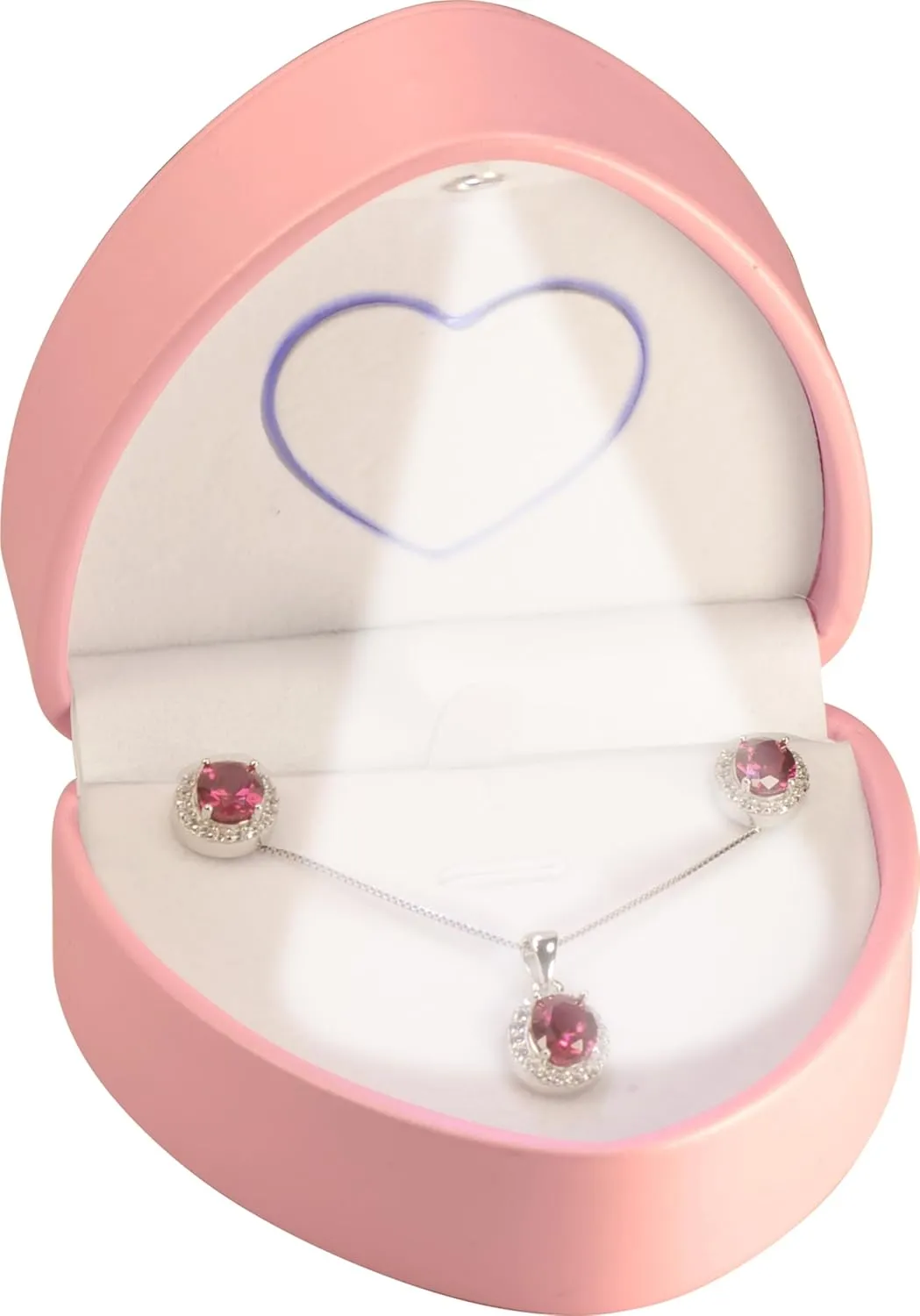 LED Necklace Earrings Box for Engagement, WeddingUnique Designed Heart to Heart Idea PU Leather Heart Shaped Necklace Pendant Earring Jewelry Gift Holder Box with Light for Men for Women (Pink)
