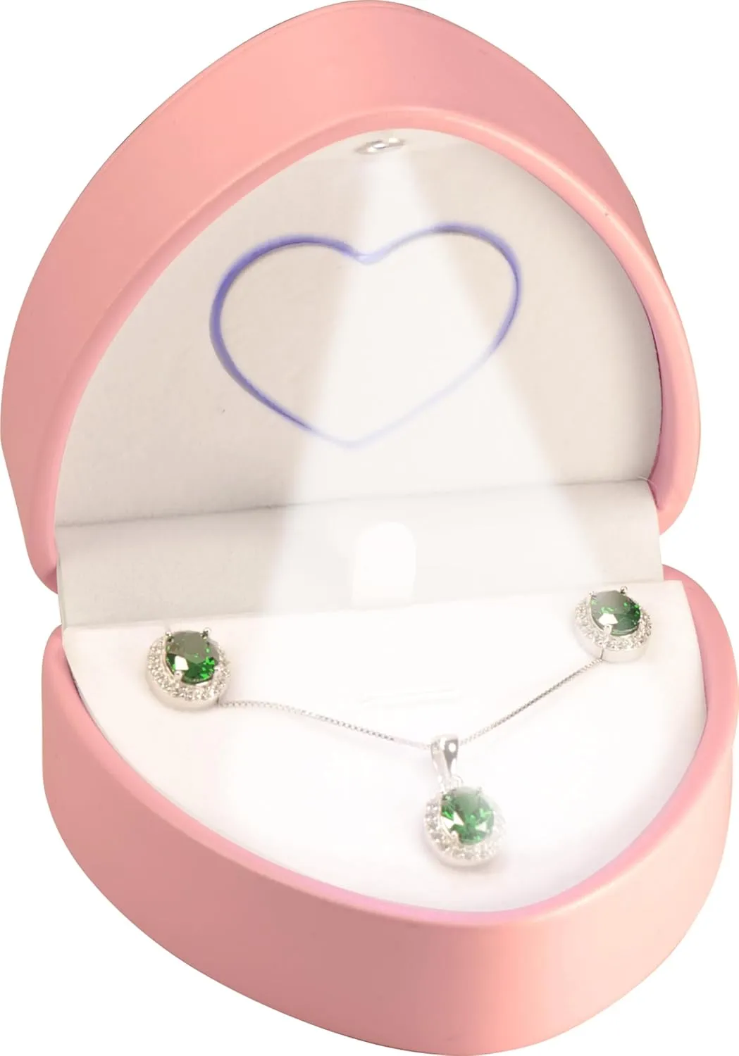 LED Necklace Earrings Box for Engagement, WeddingUnique Designed Heart to Heart Idea PU Leather Heart Shaped Necklace Pendant Earring Jewelry Gift Holder Box with Light for Men for Women (Pink)