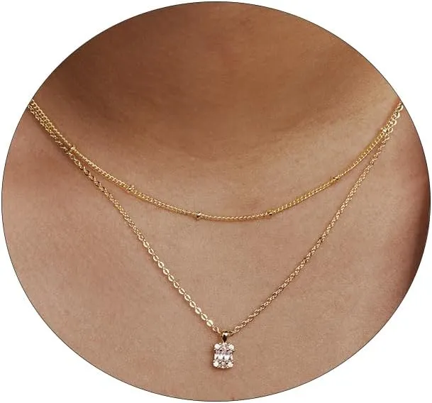 LEXODY CZ Diamond Necklaces for Women Dainty Gold Necklace Layered CZ Necklace 14k Gold Plated Simple Gold Diamond Choker Necklaces for Women Trendy Jewelry