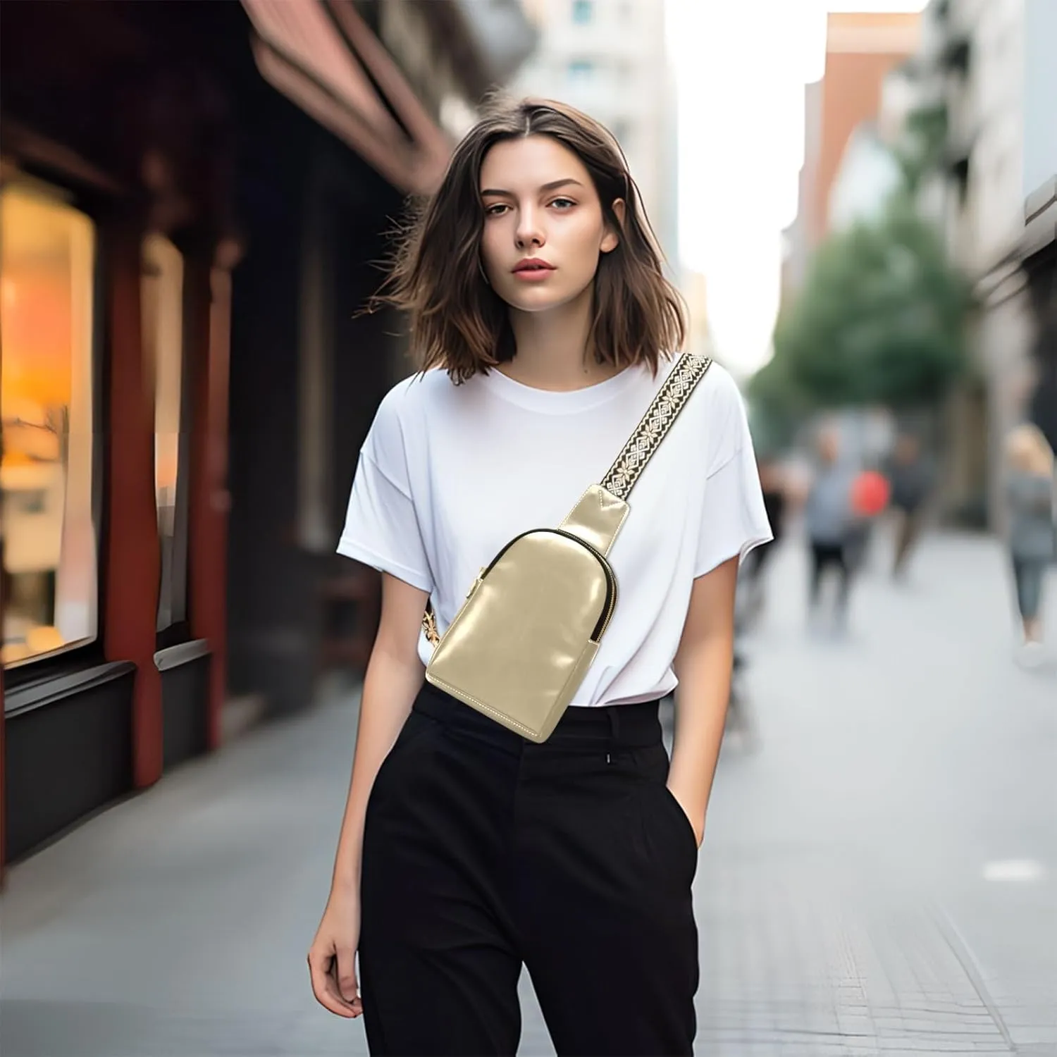 Light Gray Sling Bag for Women Men Fanny Packs Small Crossbody Bags for Women Leather Belt Bag Fashion Waist Packs Waterproof Chest Bag for Sports Hiking Running Travel