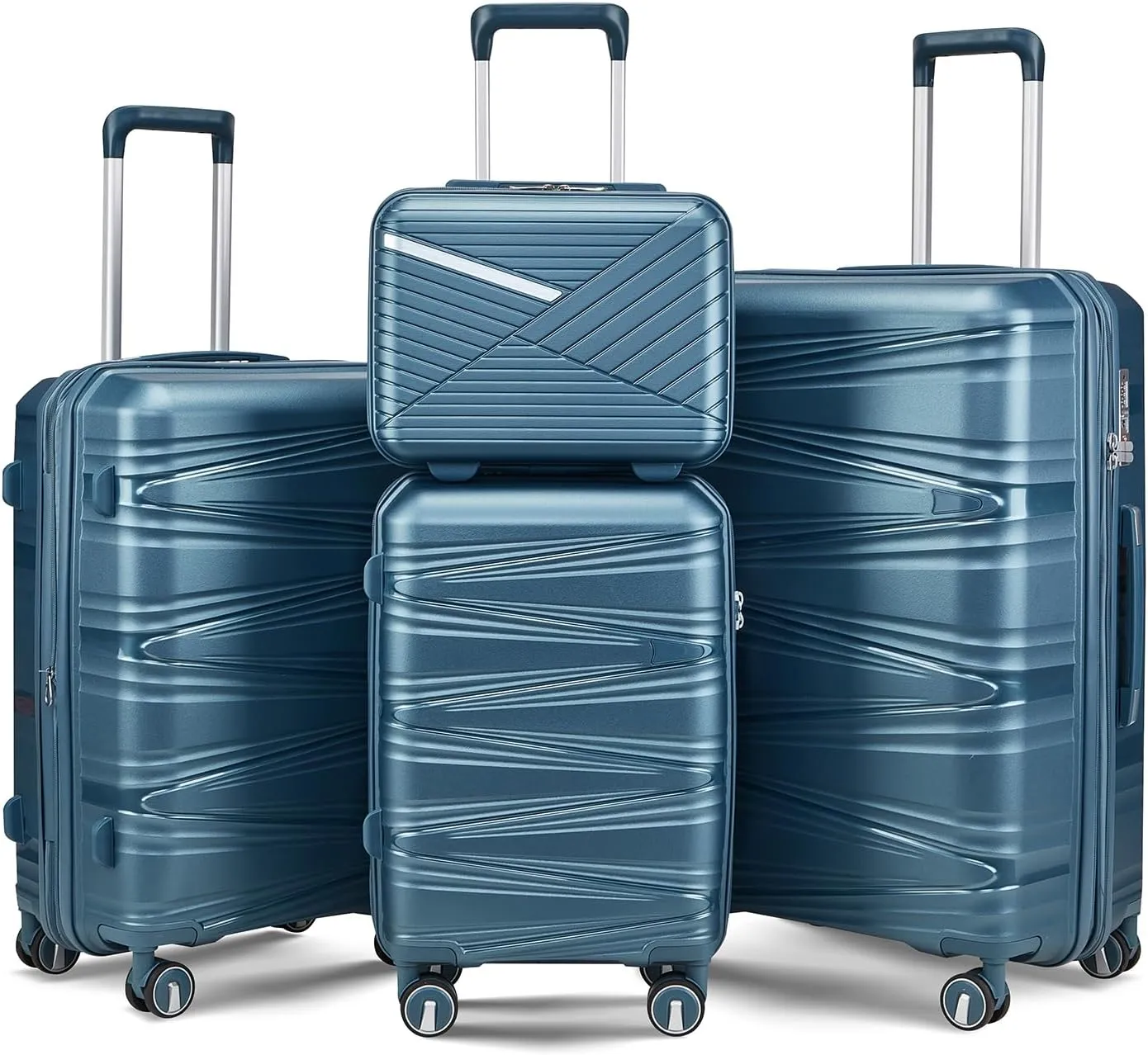 Lightweight Expandable Luggage 4 Piece Set with TSA Lock & Spinner Wheels - Peacock Blue