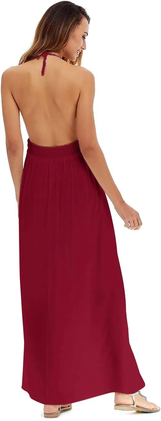 LILBETTER Women's Beach Crochet Backless Bohemian Halter Maxi Long Dress