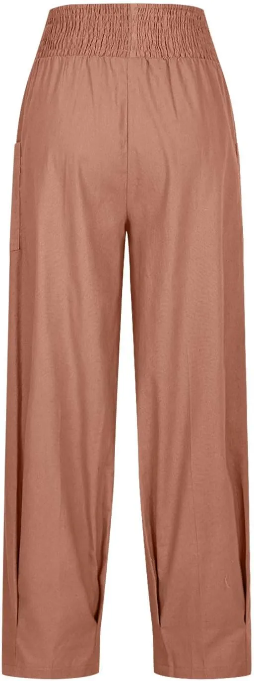 Linen Harem Pants Women with Pockets Boho Summer Casual Loose High Waist Cargo Lounge Beach Travel Vacation Outfits
