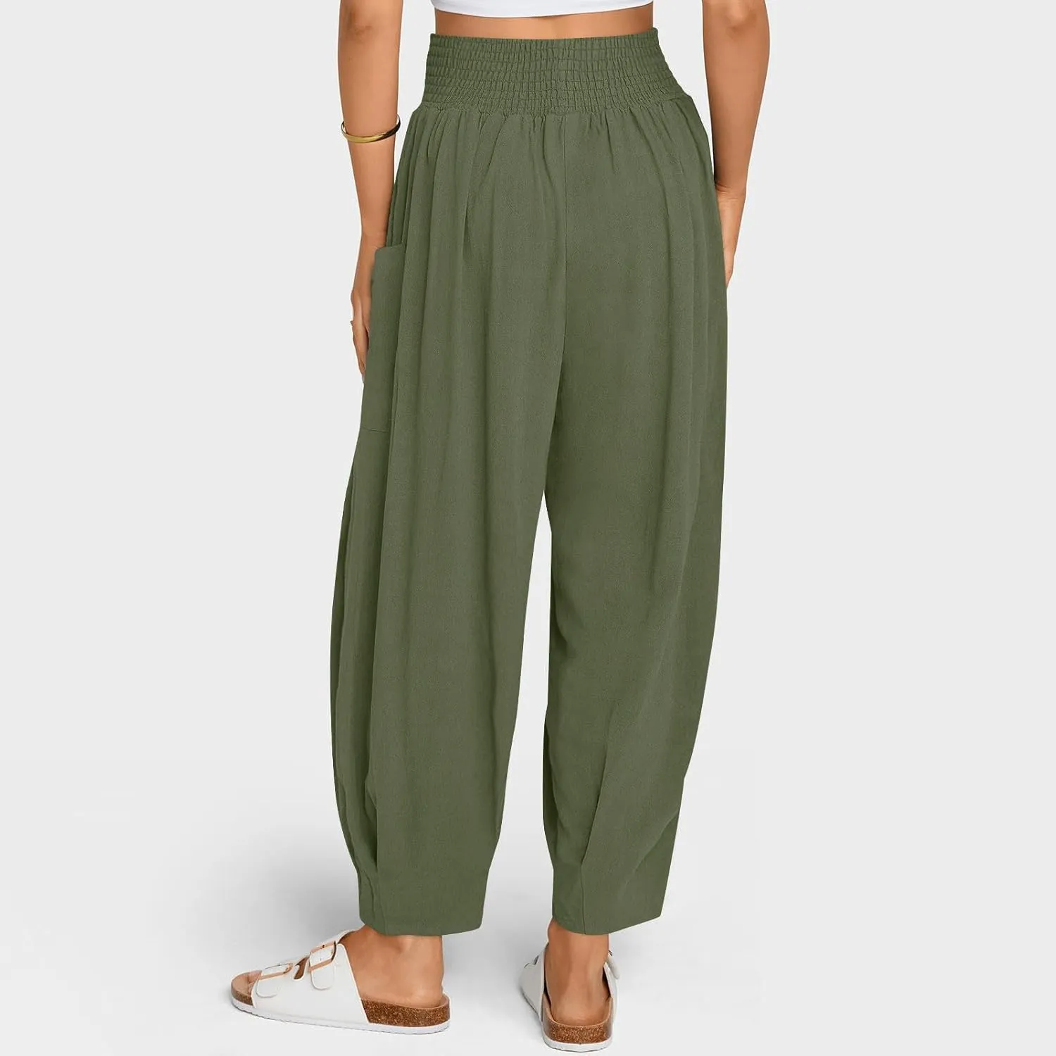 Linen Harem Pants Women with Pockets Boho Summer Casual Loose High Waist Cargo Lounge Beach Travel Vacation Outfits