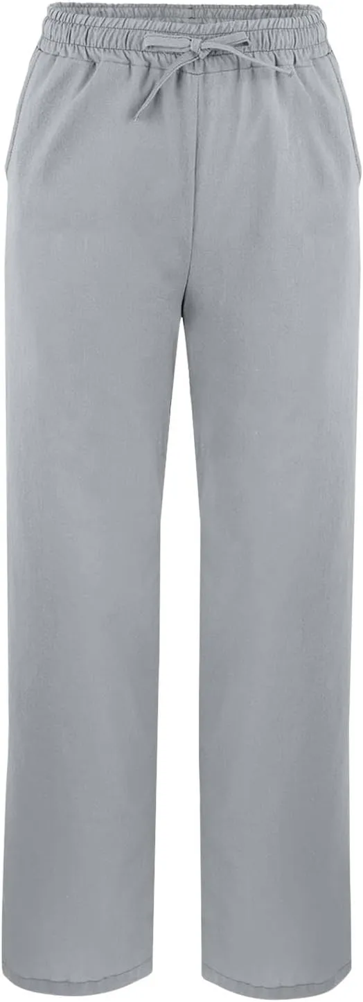 Linen Pants for Women 2025 High Waist Elastic Straight Leg Pant Casual Loose Lightweight Summer Beach Trousers