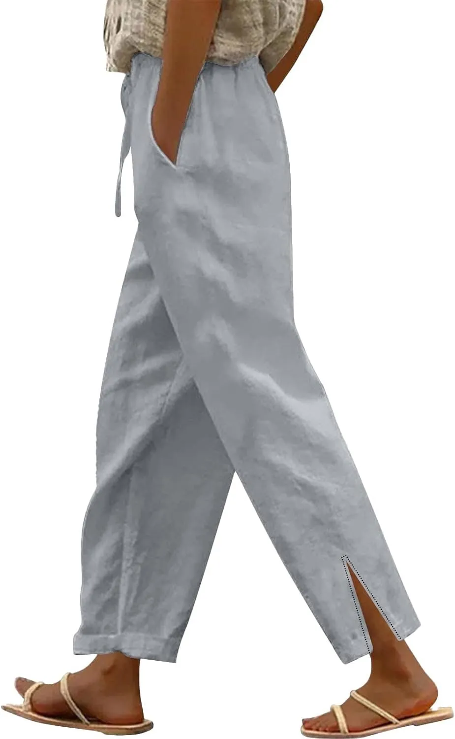Linen Pants for Women 2025 High Waist Elastic Straight Leg Pant Casual Loose Lightweight Summer Beach Trousers