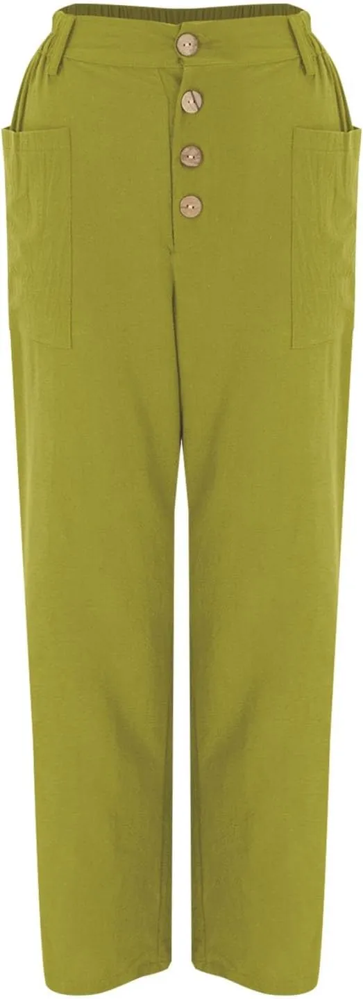 Linen Pants for Women Drawstring Elastic Waisted Palazzo Pants High Waist Loose Lightweight Trousers with Pockets
