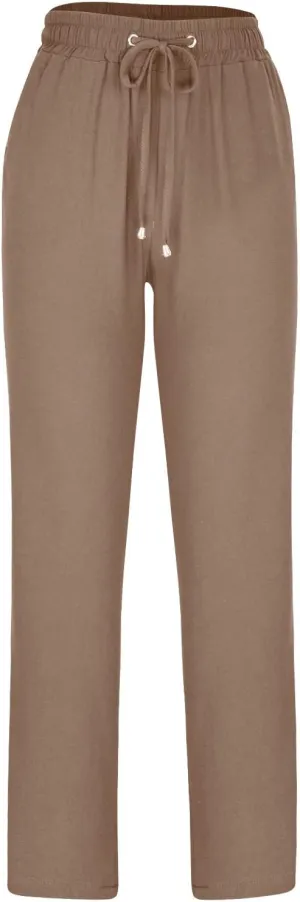 Linen Pants for Women Summer Lightweight Drawstring Elastic Waist Pants Loose Comfy Wide Leg Trousers with Pockets