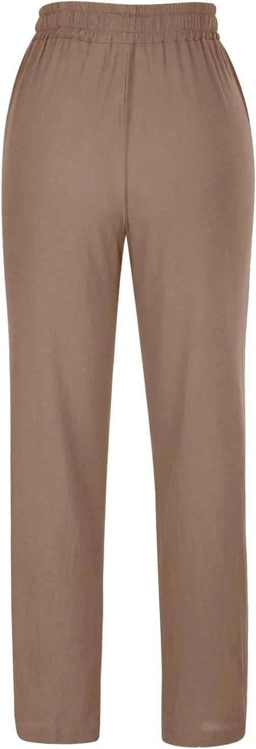 Linen Pants for Women Summer Lightweight Drawstring Elastic Waist Pants Loose Comfy Wide Leg Trousers with Pockets