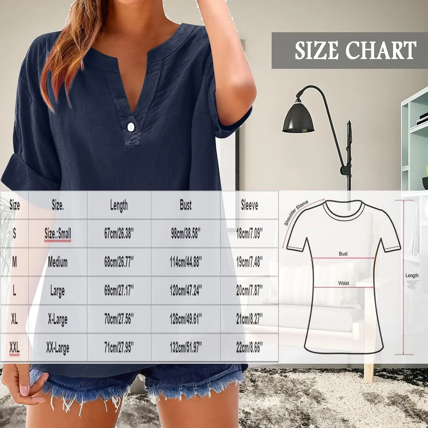 Linen Shirts for Women Dressy Casual 2025 Short Sleeve v Neck Tunic Tops Loose Summer Blouses Trendy